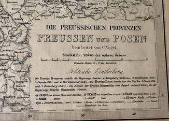 Stara mapa historyczna Polski 1869 Prusy Poznań Gdańsk Atlas Stielera Oryg