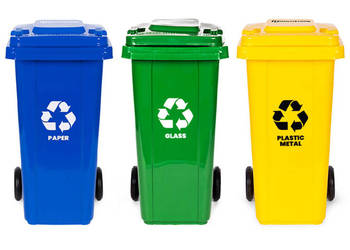 Zestaw 3 koszy na śmieci pojemniki 3x120L niebieski zielony żółty makulatu…