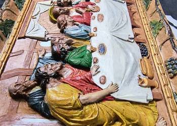 Stary obraz Chrystus z Apostołami - Ostatnia wieczerza płaskorzeźba glinian