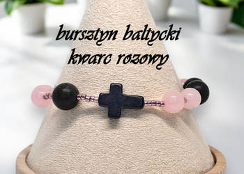 Bransoletka dziesiątka różańca BURSZTYN bałtycki, KWARC RÓŻOWY #1040 Bransoletka dziesiątka różańca BURSZTYN bałtycki, KWARC RÓŻOWY #1040