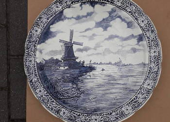 Duży talerz Boch Belgium w stylu Delft sygnowany