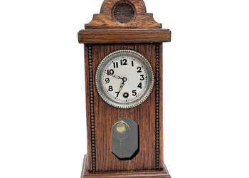 Miniaturowy Zegar Kominkowy — Drewno Dębowe, Mechanizm z Wahadłem, Niemcy,