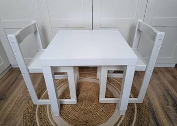 STOLIK + 2 krzesła dla dzieci / Biały komplet do zabawy i nauki