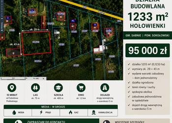 Działka budowlana 1233m2 Sabnie 10 min do Sokołowa
