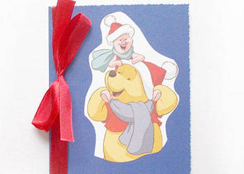 świąteczna kartka z Kubusiem Puchatkiem, ładne kartki na Boże Narodzenie