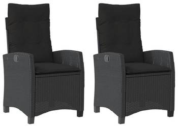 Rozkładane krzesła fotele ogrodowe, poduszki, 2 szt., czarny rattan
