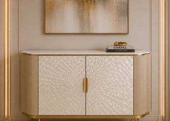 Komoda złota ryflowana z półkami Champion Glamour Premium 150x40x88