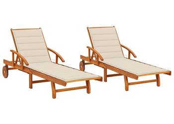 vidaXL Leżaki z poduszkami, 2 szt., lite drewno akacjowe(SKU:3077332)