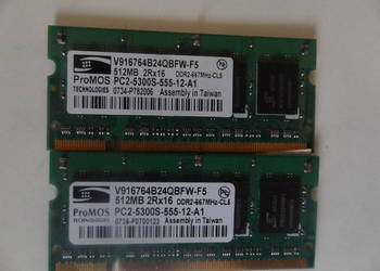 Pamięć RAM 512MB pc2-5300S ProMOS   2  sztuki