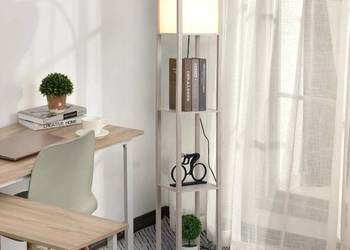 Lampa podłogowa stojąca z 3 półkami biały dąb