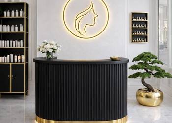 Czarna złota recepcja glamour ryflowana z podświetleniem LED 120x60x100