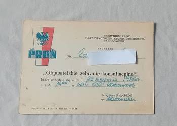 Zaproszenie na obywatelskie zebranie konsultacyujne PRON, 1985r. Ok. Kalisz