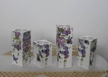 Wieczne świeczniki, zestaw, handmade, drewniane, decoupage, dekoracja, prez