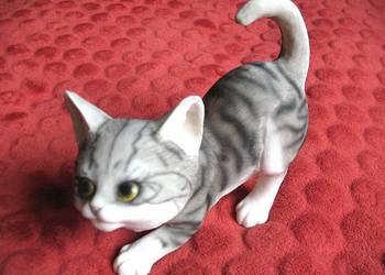 Kot - szary duży kotek - stara figurka ceramika - 15 x 16 x 8 cm