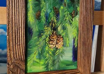 Obraz ręcznie malowany, Szyszki 18x24cm