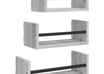 Zestaw 3 półek ściennych z drążkami szary dąb sonoma WM-835447