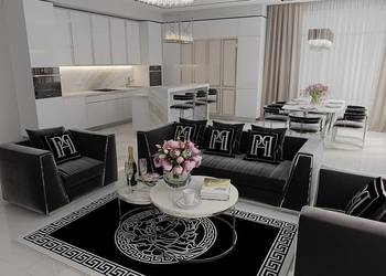 Czarna sofa glamour trzyosobowa srebrna