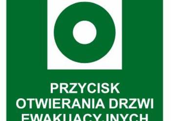 Naklejka BHP przycisk otwierania drzwi ewakuacyjnych 10x10cm AC073