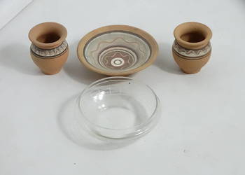 Stary zestaw ceramiczny IŁŻA PRL 1971 r. Cepelia + szklana miseczka Vintage