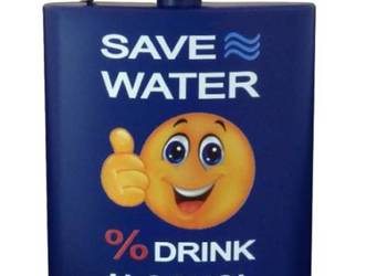 Niebieska Piersiówka Stal Nierdzewna z Hasłem "Save Water Drink Alkohol"
