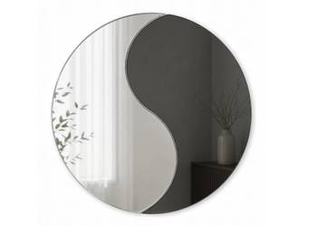 Lustro okrągłe YIN YANG 50 cm – dwuczęściowe, srebrno-grafitowe dekoracyjne
