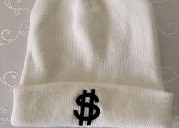 Czapka Zimowa Biała z Logo Dolara Streetwear Stretch Unisex Made in Germany