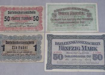 Zestaw banknotów okupacji niemieckiej 1914-1918