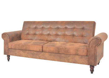 Rozkładana sofa 2-os. z podłokietnikami sztuczny zamsz brąz WM-245584