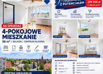 Słoneczne Mieszkanie 56 m²| Widok na miasto | Centrum Sławna