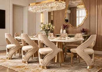 Designerskie Krzesło Beżowo-Złote QUEEN – Tkanina Plamoodporna Premium