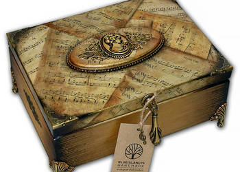 HERBACIARKA drewniana SZKATUŁKA vintage NUTY KAMEA