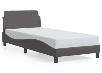 Rama łóżka z zagłówkiem, szara, 80x200 cm, sztuczna skóra（SKU:373081）