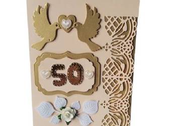 Kartki Pamiątka 50 Lecie Ślubu Gołębie Łączone W Kwiatach B6  Ecri - Złot
