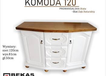 Prześliczna Biała Komoda 120 -180` z Dębowym Blatem od BEKAS Meble