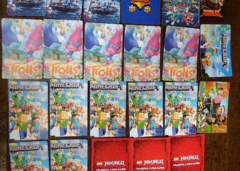 Kolekcja różnych kart Smurfs Minecraft Trolls Lego Pokemon  PawPatrol 33szt