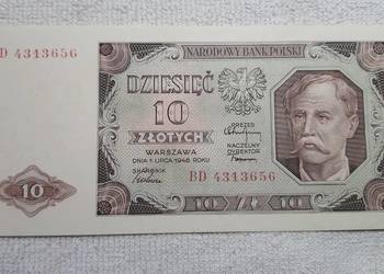 Rzadka seria ! 10 złotych 1948 s. BD UNC
