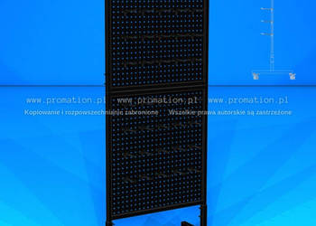 Stojak perforowany czarny na haki – 45 haków | mobilny ekspozytor sklepowy