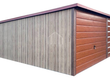 Garaż blaszany 3x5 wiata brama uchylna drewnopodobny dach spad w tył SO173
