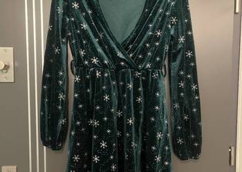 Shein sukienka modny wzór mieniąca się butelkowa zieleń nowa roz.36