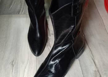 (43) Ekskluzywne, czarne, krótkie Kozaki kowbojki wieczorowe, NOWE