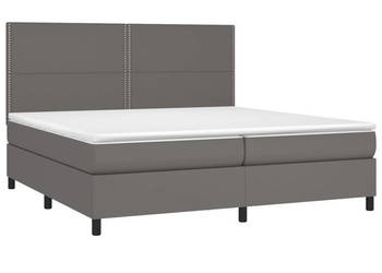 Łóżko kontynentalne z materacem i LED szara ekoskóra 200x200cm WM-3135907