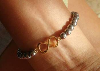 Bransoletka z Hematytu srebrnego 4mm z łącznikiem symbolem nieskończoności Bransoletka z Hematytu srebrnego 4mm z łącznikiem symbolem nieskończoności