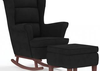 vidaXL Fotel bujany z uszak, czarny aksamit i lite drewno(SKU:3121236)