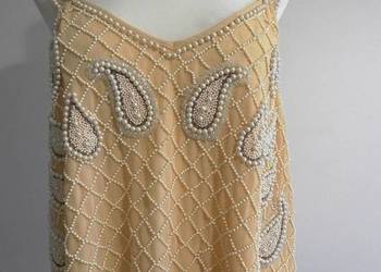 Bluzka Wieczorowa Imprezowa Balowa Kremowa Zdobiona Perłami M