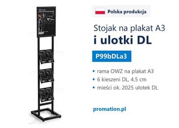 Czarny stojak reklamowy na plakat A3 i ulotki DL