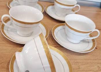 Zestaw 5 osob filiżanki porcelana 24 karaty gold