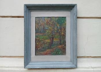 Stary obraz olejny drzewo sad las ZPAP 1953 Müldner-Wygrzywalska rama