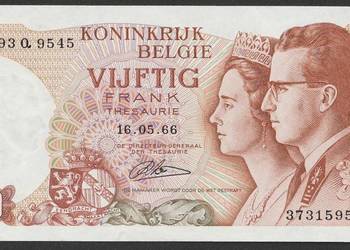 BELGIA 50 FRANKÓW 1966 - PARA - STAN BANKOWY UNC