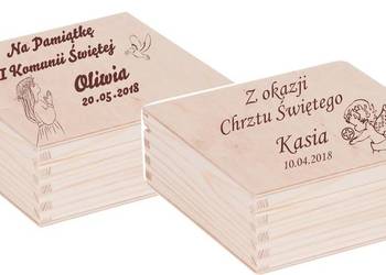 DREWNIANE PUDEŁKO BIŻUTERIA CHRZEST KOMUNIA GRAWER