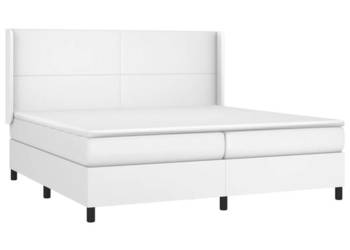 Łóżko kontynentalne z materacem i LED biała ekoskóra 200x200cm WM-3139284
